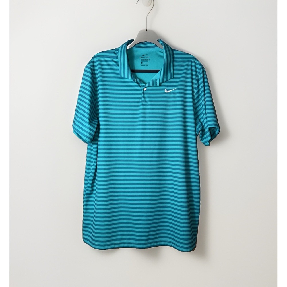 Nike Golf Dri-FIT Striped Polo Shirt Standard Fit Men's XL Teal Short Sleeve